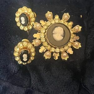Vintage Coro Cameo Earrings with matching Brooch